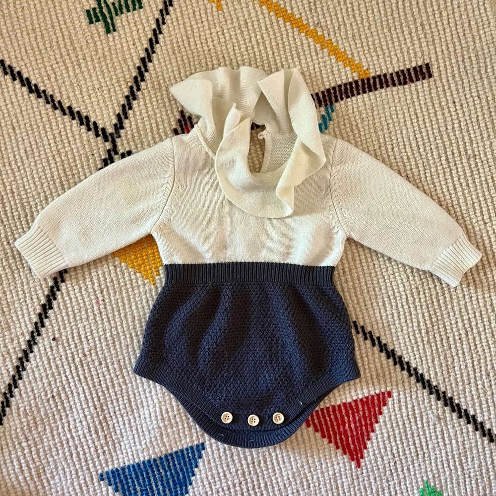 Isabella Ruffle Collar Colorblock Knit Cotton Bodysuit ASHMI & CO.
